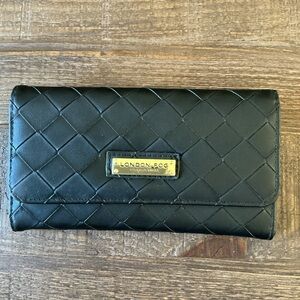 London Fog Lara Woven Black Flap Wallet.